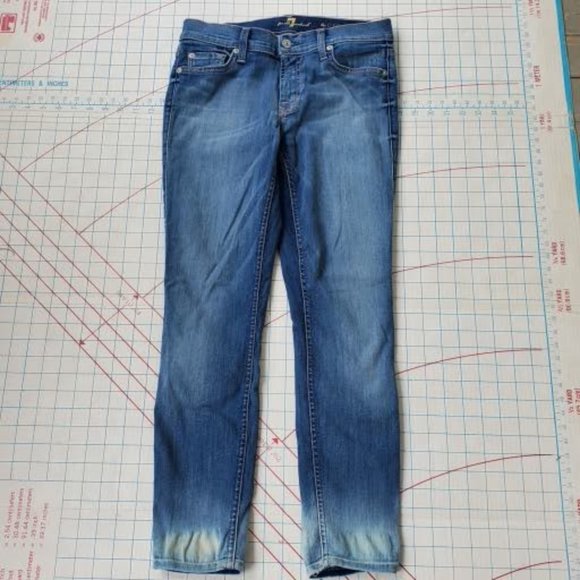 7 For All Mankind The Cropped Skinny Slim Women's 27 Jeans 28x27 Denim Dark USA - Picture 3 of 10